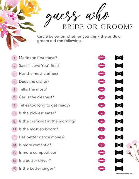 Download Free Bridal Party Printable