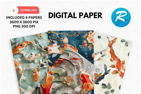 Download Free Brown Patterns Koi Fish Digital Background Kit Commercial Use Free PSD Mockups