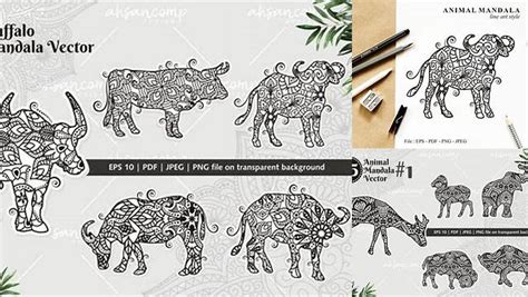 Download Free Buffalo Mandala Vector Line Art Bundle Printable