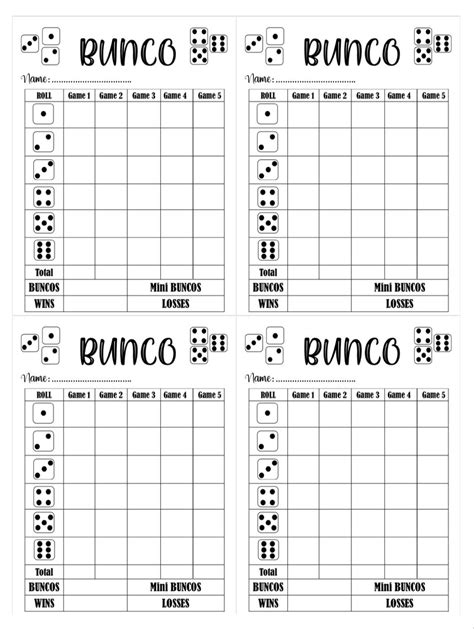 Free Bunco Printable Score Sheets