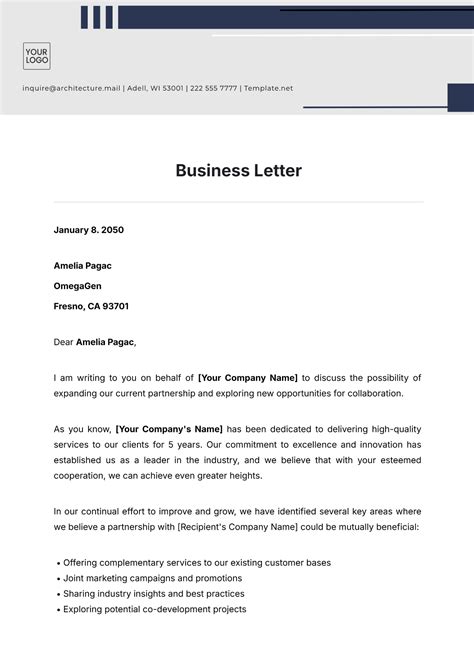 Free Business Letter Template - 8+ Formal Word Samples - Template Section