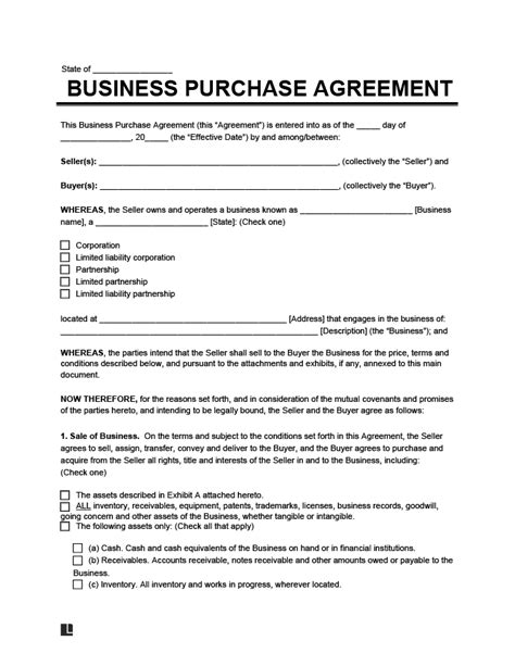 Free Business Purchase Agreement Template