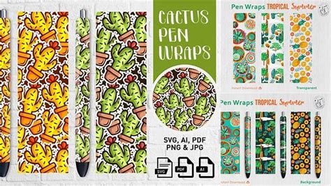 Download Free Cactus and Fruit Pen Wraps PNG File Set Files DXF Files