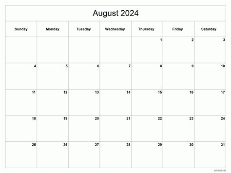 Free Calendar August