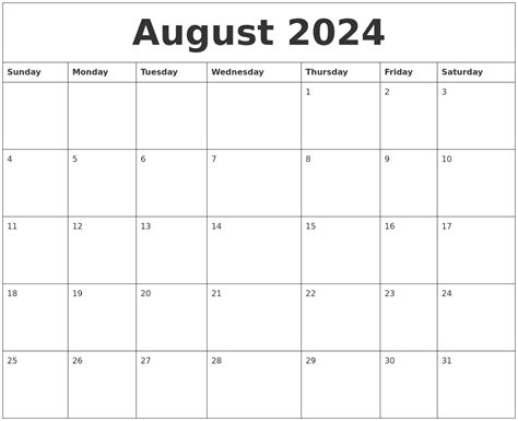 August 2024 Free Calendar Template