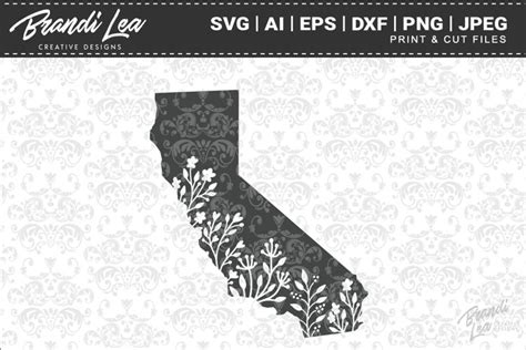 Download Free California Floral State Map SVG Cutting Files DXF Files