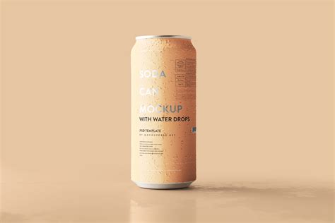 Download Free Can With Water Drops Mockup PSD Generator