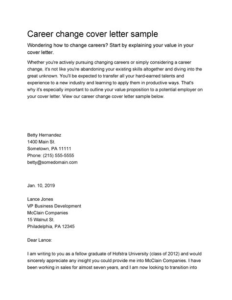 Free Career Change Cover Letter Samples