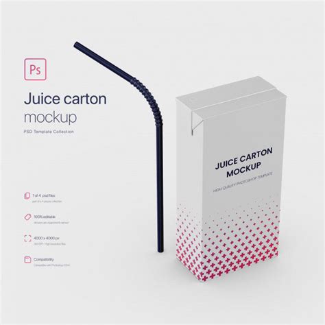 Download Free Carton Package with Straw Mockup PSD Generator
