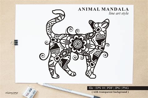 Download Free Cat Mandala Vector Line Art Style For Crafts