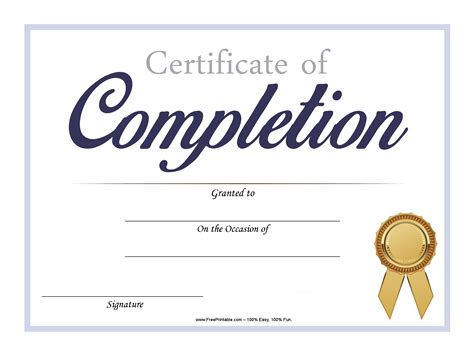 Free Certificates Of Completion Printables