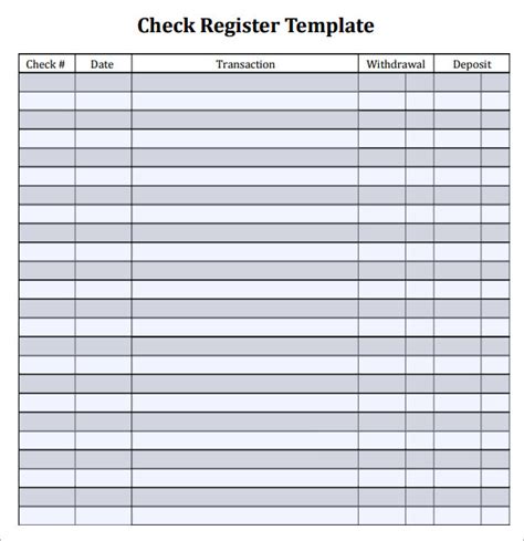 Free Check Register Printable Pdf
