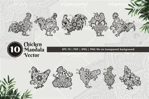 Download Free Chicken Mandala Vector Line Art Bundle Cut Files