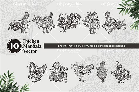 Download Free Chicken Mandala Vector Line Art Bundle For Crafts