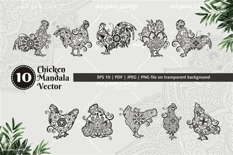Download Free Chicken Mandala Vector Line Art Bundle Images