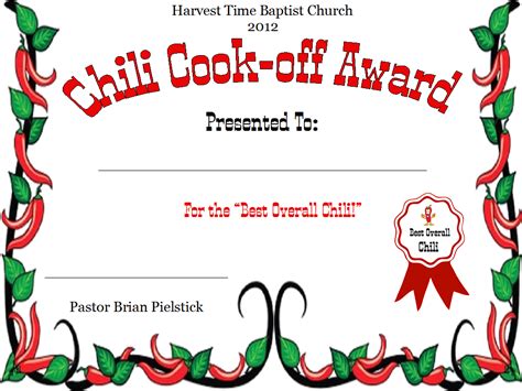 Free Chili Cook Off Winner Certificate Template