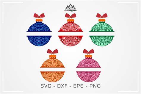 Download Free Christmas Bulb Mandala Pattern Split Frame For Silhouette
