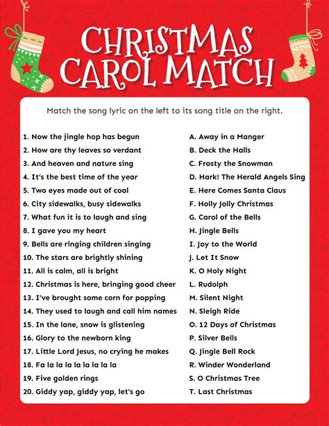 Free Christmas Carol Games Printable With Answers