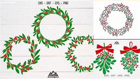 Download Free Christmas Mistletoe Wreath Svg Design Files