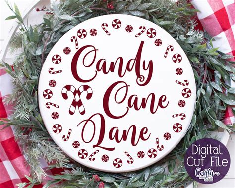 Download Free Christmas Svg, Candy Cane Lane, Round Sign Cut File DXF Files