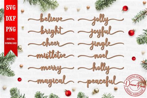 Download Free Christmas Words SVG Bundle DXF Files