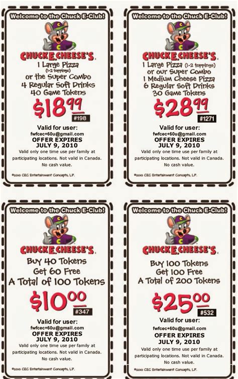 Free Chuck E Cheese Printable Coupons