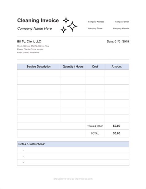 Free Cleaning Service Invoice Templates