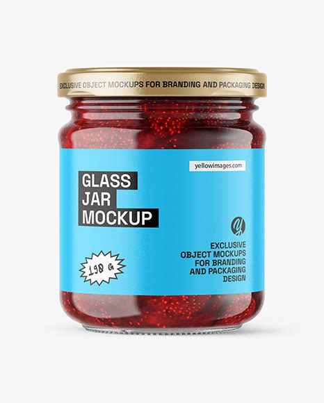 Download Free Clear Glass Jar with Strawberry jam Mockup PSD Generator PSD Files