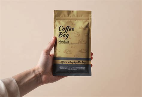 Download Free Coffee Bag With Valve Gold PSD Generator