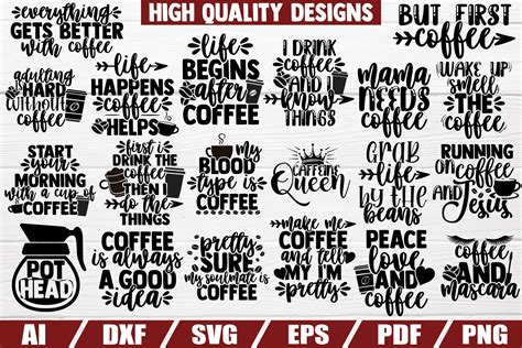 Download Free Coffee SVG Bundle Commercial Use DXF Files