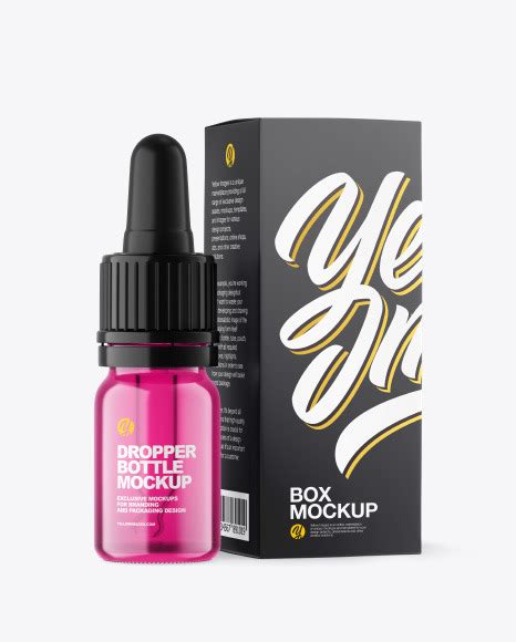 Download Free Colored Glass Dropper Bottle w/ Paper Box Mockup PSD Object Mockups PSD Files
