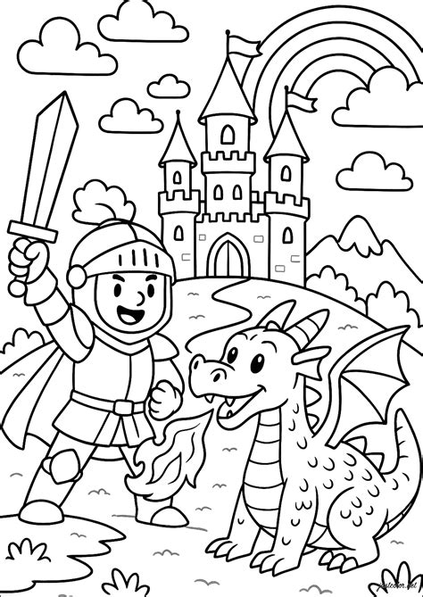 Free Coloring Pages Knights And Dragons