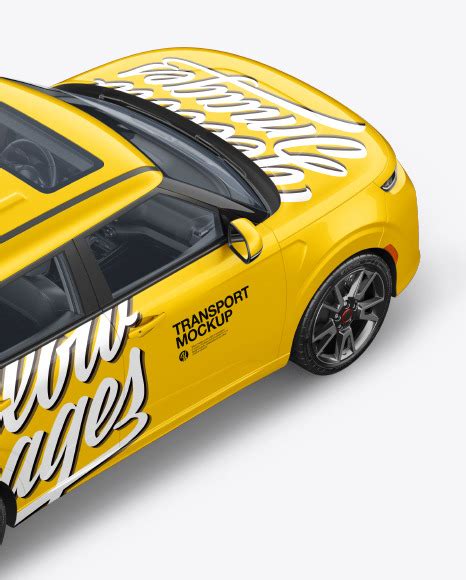 Download Free Compact Car Mockup - Back Half Side View (High-Angle Shot) PSD Generator