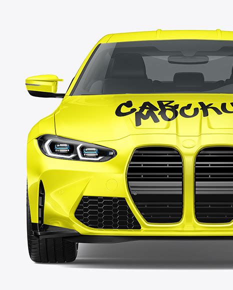 Download Free Compact Executive Car - Front View PSD Yellow Images Free Mockups