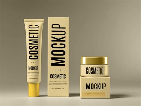 Download Free Cosmetic Tube with Box Mockup PSD Yellow Images Free Mockups PSD Files