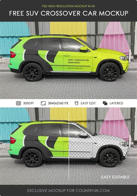 Download Free Crossover SUV - Side View PSD Placeit Free PSD Mockups