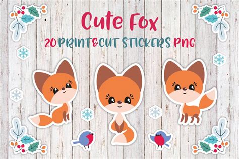 Download Free Cute Fox Christmas Printable Stickers PNG Files DXF Files
