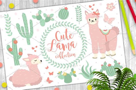Download Free Cute lama set objects Creativefabrica