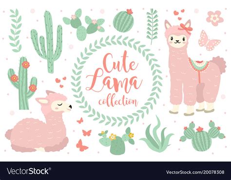 Download Free Cute lama set objects Printable