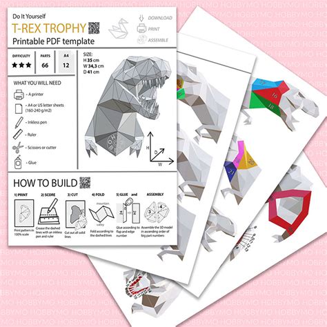 Download Free DIY T- rex Trophy - 3d papercraft Printable