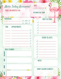 Download Free Daily Planner Flamingo, Flamingo Printable Files