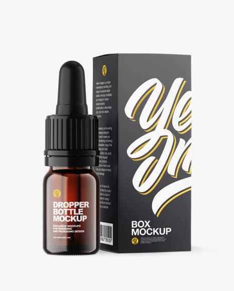 Download Free Dark Amber Glass Dropper Bottle w/ Paper Box Mockup PSD Generator PSD Files