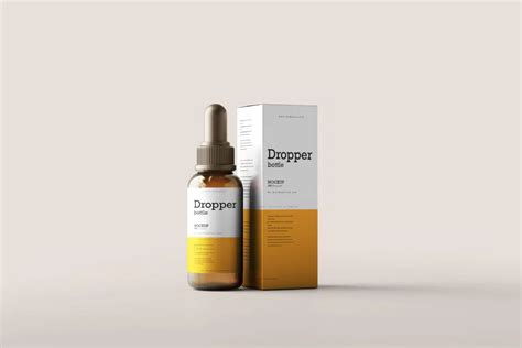 Download Free Dark Amber Glass Dropper Bottle w/ Paper Box Mockup PSD PSD Yellowimages PSD Files
