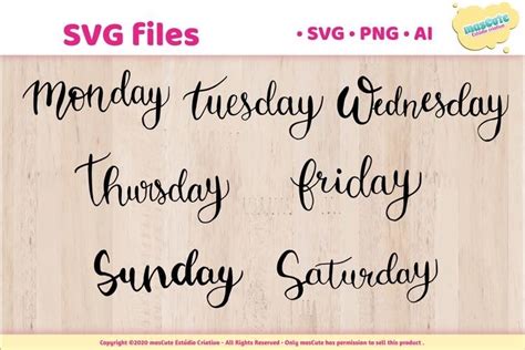 Download Free Day of the week - SVG Hand Lettered Pack Files DXF Files