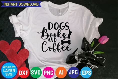 Download Free Dogs books and coffee SVG Cut File Printable