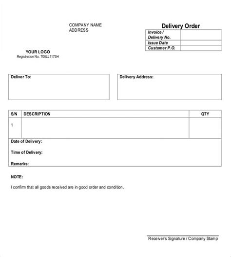 Free Download Delivery Order Template