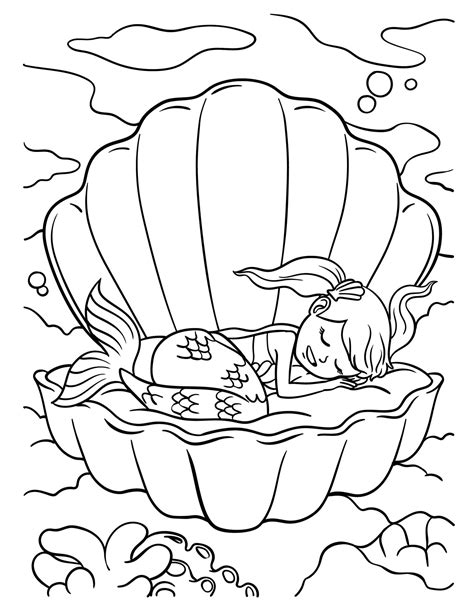 Free Download Mermaid Shell Coloring Pages