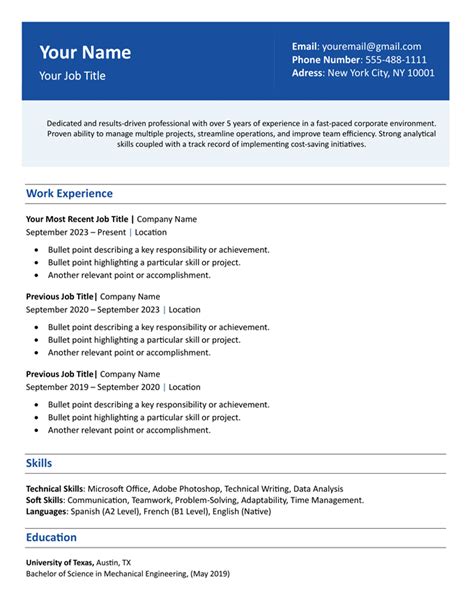 Free Download Resume Templates For Word