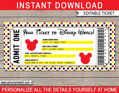Free Editable Disney Ticket Template