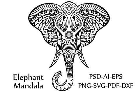 Download Free Elephant Mandala Vector Coloring Book Commercial Use DXF Files